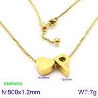 Stainless Steel 18K Gold Plated Basic Letter Heart Shape Pendant Necklace sku image 42