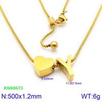 Stainless Steel 18K Gold Plated Basic Letter Heart Shape Pendant Necklace sku image 51
