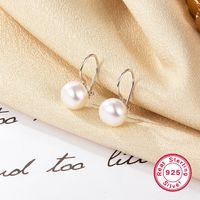 1 Pair Elegant Glam Geometric Plating Inlay Sterling Silver Freshwater Pearl White Gold Plated Earrings main image 5