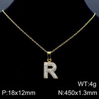 Acero Inoxidable Chapados en oro de 18k Básico Embutido Letra Diamantes De Imitación Collar Colgante sku image 43