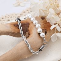 IG Style Geometric 304 Stainless Steel Artificial Pearl Bracelets In Bulk main image 1