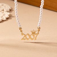 Elegant Simple Style Number Crown Artificial Pearl Alloy Beaded Gold Plated Women's Necklace main image 3