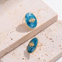 1 Pair Elegant Retro Oval Bee Copper 18K Gold Plated Ear Studs main image 6
