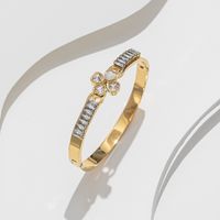 Titanium Steel Casual Simple Style Four Leaf Clover Zircon Bangle sku image 2