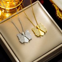Titanium Steel Simple Style Butterfly Plating Inlay Zircon Pendant Necklace main image 1