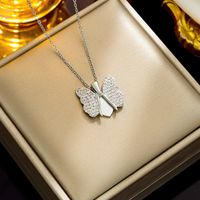 Titanium Steel Simple Style Butterfly Plating Inlay Zircon Pendant Necklace main image 4