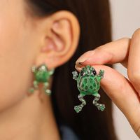 1 Pair Simple Style Frog Inlay Copper Rhinestones Ear Studs sku image 1