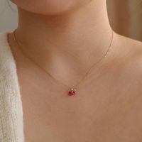 Sterling Silver Sweet Shiny Cherry Plating Inlay Zircon Pendant Necklace main image 5