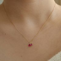 Sterling Silver Sweet Shiny Cherry Plating Inlay Zircon Pendant Necklace main image 3