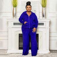 Daily Basic Solid Color Spandex Polyester Pocket Pants Sets Plus Size Two-piece Sets main image 2