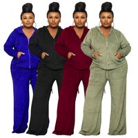 Daily Basic Solid Color Spandex Polyester Pocket Pants Sets Plus Size Two-piece Sets main image 1