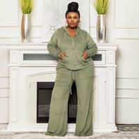 Daily Basic Solid Color Spandex Polyester Pocket Pants Sets Plus Size Two-piece Sets main image 4
