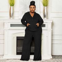Daily Basic Solid Color Spandex Polyester Pocket Pants Sets Plus Size Two-piece Sets main image 3