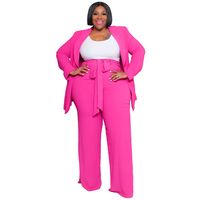 Daily Women's Elegant Solid Color Spandex Polyester Knit Pants Sets Plus Size Two-piece Sets main image 5