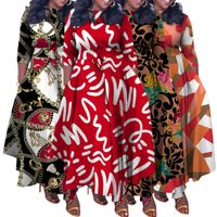 Regular Dress Retro Lady Round Neck Printing 3/4 Length Sleeve Printing Maxi Long Dress Tea Party Street main image 4