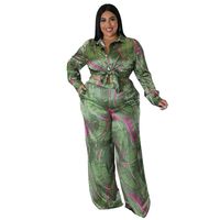 Daily Retro Printing Spandex Polyester Pants Sets Plus Size Two-piece Sets main image 3