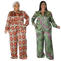 Daily Retro Printing Spandex Polyester Pants Sets Plus Size Two-piece Sets main image 1