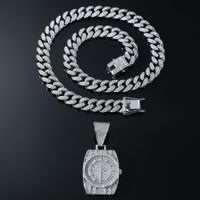 Hip Hop Punk Reloj Aleación Embutido Diamantes De Imitación Hombres Collar Colgante Collar Colgante main image 4
