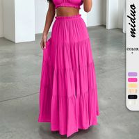 Summer Spring Streetwear Solid Color Cotton Maxi Long Dress Skirts main image 6