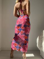 امرأة فستان الشمس جنسي البوهيمي الرقبة الرسن بلا أكمام الأزهار ديتسي فستان طويل ماكسي شاطئ بحر main image 3