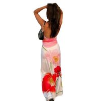 Women's Strap Dress Vacation U Neck Backless Sleeveless Flower Maxi Long Dress Holiday Beach main image 5