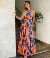 Women's Regular Dress Elegant Halter Neck Printing Sleeveless Printing Maxi Long Dress Daily main image 2