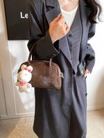 Women's Pu Leather Solid Color Cute Sewing Thread Zipper Shoulder Bag sku image 3