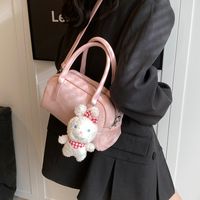 Women's Pu Leather Solid Color Cute Sewing Thread Zipper Shoulder Bag sku image 4