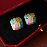 1 Pair Elegant Retro Geometric Enamel Alloy Ear Studs sku image 20