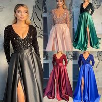 Party Dress Elegant V Neck Long Sleeve Solid Color Maxi Long Dress Banquet Cocktail Party main image 6