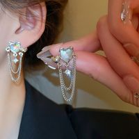 1 Pair Sweet Simple Style Heart Shape Plating Alloy Rhinestones Glass Drop Earrings main image 5