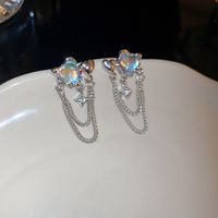1 Pair Sweet Simple Style Heart Shape Plating Alloy Rhinestones Glass Drop Earrings main image 3