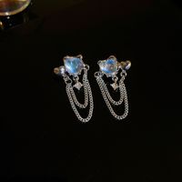 1 Pair Sweet Simple Style Heart Shape Plating Alloy Rhinestones Glass Drop Earrings main image 1