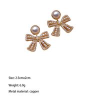 1 Paar Elegant Bogenknoten Inlay Kupfer Perle 18 Karat Vergoldet Tropfenohrringe main image 2