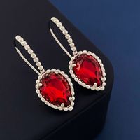 1 Pair Elegant Water Droplets Inlay Artificial Crystal Artificial Crystal 18K Gold Plated Ear Hook main image 1