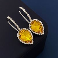 1 Pair Elegant Water Droplets Inlay Artificial Crystal Artificial Crystal 18K Gold Plated Ear Hook main image 3