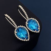 1 Pair Elegant Water Droplets Inlay Artificial Crystal Artificial Crystal 18K Gold Plated Ear Hook main image 4