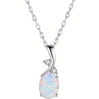 Copper White Gold Plated Classic Style Irregular Oval Inlay Opal Pendant Necklace main image 1
