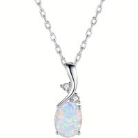 Copper White Gold Plated Classic Style Irregular Oval Inlay Opal Pendant Necklace sku image 1