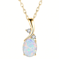 Copper White Gold Plated Classic Style Irregular Oval Inlay Opal Pendant Necklace sku image 2