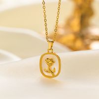304 Stainless Steel 18K Gold Plated Glam Simple Style Commute Inlay Tower Heart Shape Flower Acrylic Artificial Rhinestones Pendant Necklace main image 3