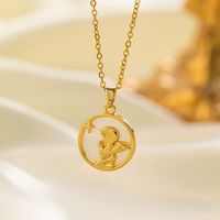 304 Stainless Steel 18K Gold Plated Glam Simple Style Commute Inlay Tower Heart Shape Flower Acrylic Artificial Rhinestones Pendant Necklace main image 4