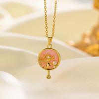 304 Stainless Steel 18K Gold Plated Glam Simple Style Commute Inlay Tower Heart Shape Flower Acrylic Artificial Rhinestones Pendant Necklace main image 5