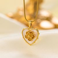 304 Stainless Steel 18K Gold Plated Glam Simple Style Commute Inlay Tower Heart Shape Flower Acrylic Artificial Rhinestones Pendant Necklace main image 6