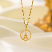 304 Stainless Steel 18K Gold Plated Glam Simple Style Commute Inlay Tower Heart Shape Flower Acrylic Artificial Rhinestones Pendant Necklace main image 7