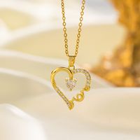 304 Stainless Steel 18K Gold Plated Glam Simple Style Commute Inlay Tower Heart Shape Flower Acrylic Artificial Rhinestones Pendant Necklace main image 8