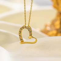304 Stainless Steel 18K Gold Plated Glam Simple Style Commute Inlay Tower Heart Shape Flower Acrylic Artificial Rhinestones Pendant Necklace main image 9