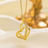 304 Stainless Steel 18K Gold Plated Glam Simple Style Commute Inlay Tower Heart Shape Flower Acrylic Artificial Rhinestones Pendant Necklace main image 10