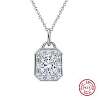 Sterling Silver White Gold Plated Simple Style Shiny Rectangle Polishing Inlay Zircon Necklace Pendant sku image 1