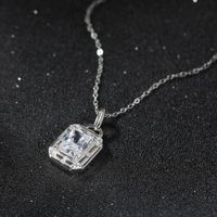 Sterling Silver White Gold Plated Simple Style Shiny Rectangle Polishing Inlay Zircon Necklace Pendant main image 3